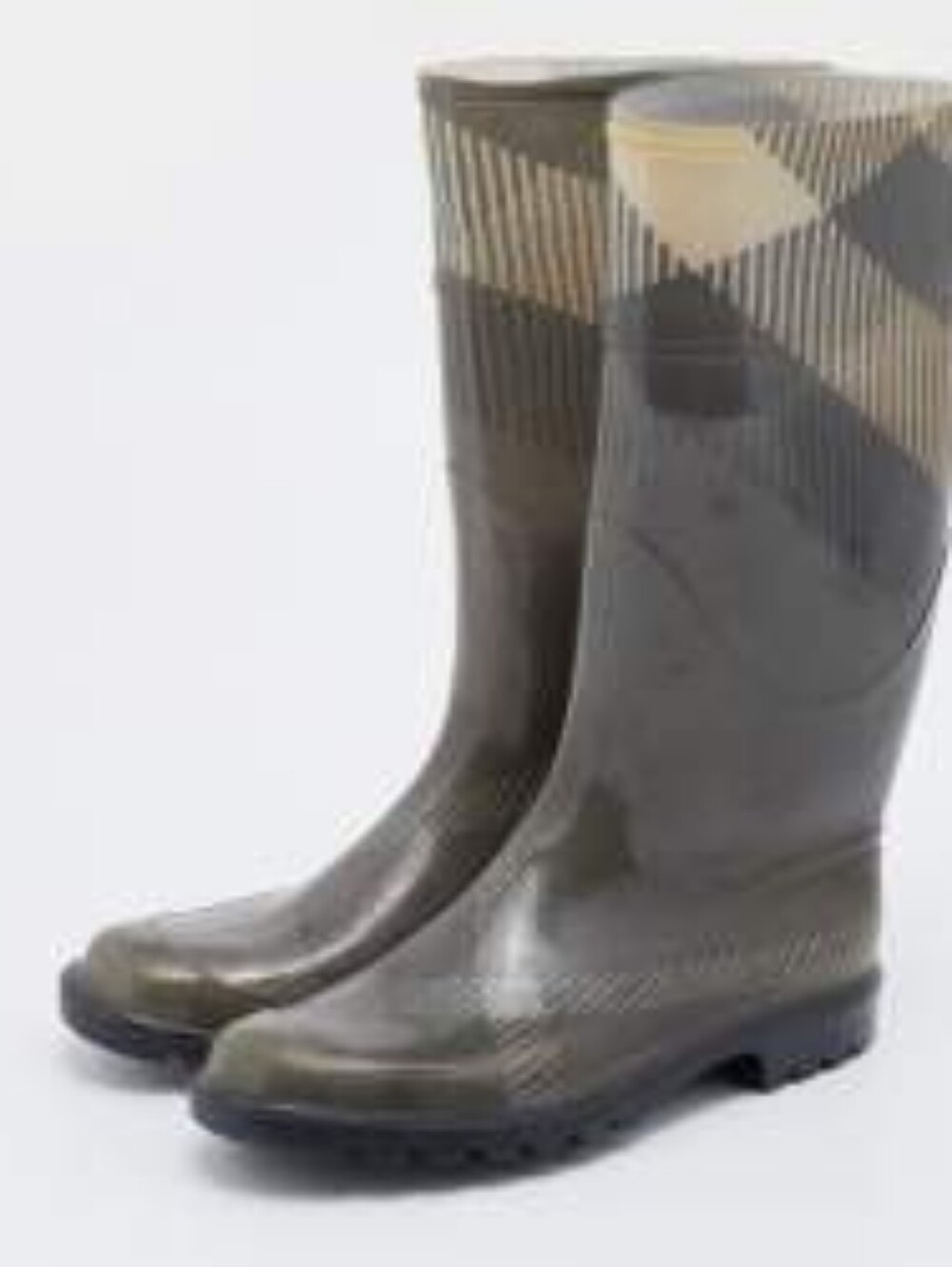 Wellington Plaid Pattern Knee-High Rain Boots - Olive Green